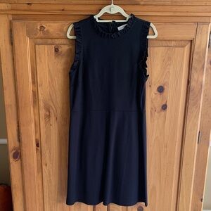LOFT Black Sleeveless Ruffle-Trim Shift Dress, Size M